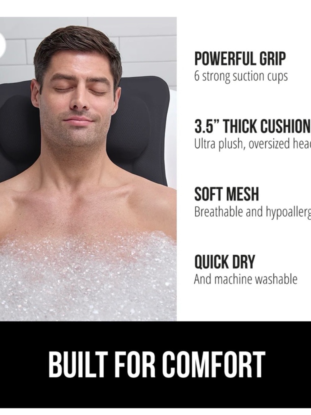 Gorilla Grip Black Mesh Bath Pillow - Comfortable Neck & Back Support - Picture 2 of 8